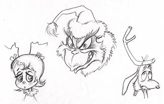 Grinch trio sketch, Greg Hildebrandt