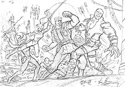 Dynamic Forces sketch for GI Joe lithograph, Brothers Hildebrandt