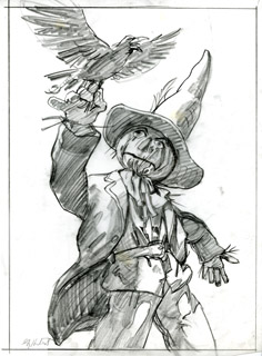 The Wizard of Oz- The Scarecrow Fights a Crow, Greg Hildebrandt