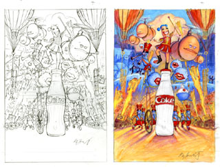 Coca-Cola Advertisement Sketch and Comp, Greg Hildebrandt