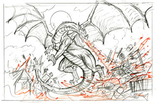 Smaug Destroys Laketown, Greg Hildebrandt