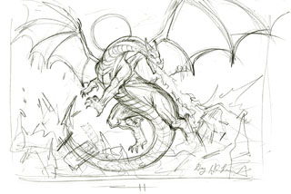 Smaug Destroys Laketown, Greg Hildebrandt