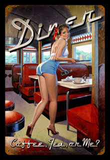Coffee, Tea, or Me - Vintage Tin Sign - Large, Greg Hildebrandt
