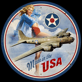 Made in the USA - Vintage Tin Sign - Round - Large, Greg Hildebrandt