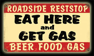 Eat Here Get Gas V125- Vintage Tin SIgn, PTS