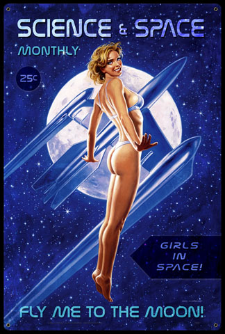 Fly Me to the Moon - Vintage Tin Sign - Large, Greg Hildebrandt