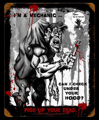 Zombie Mechanic - Vintage Tin Sign, Mark Romanoski