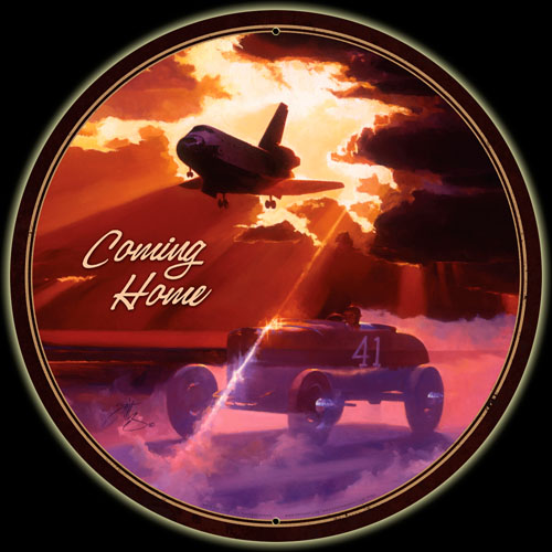 Coming Home - Vintage Tin Sign - Round - Large, Tom Fritz