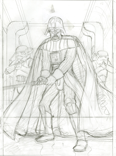 Darth Vader Attacks - Commission Sketch, Greg Hildebrandt