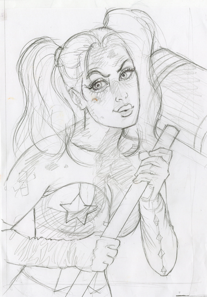 Harley Quinn - Kiss Ya or Kill Ya - sketch, Greg Hildebrandt