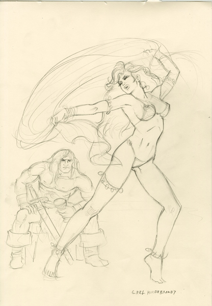 Tempting the Barbarian - sketch, Greg Hildebrandt