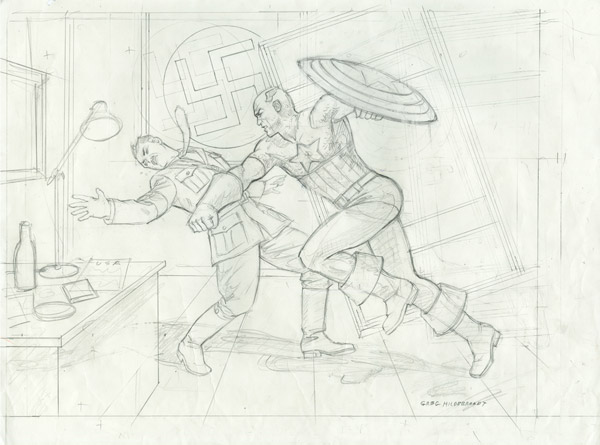 Captain America v Hitler - 75th Anniversary - Sketch, Greg Hildebrandt