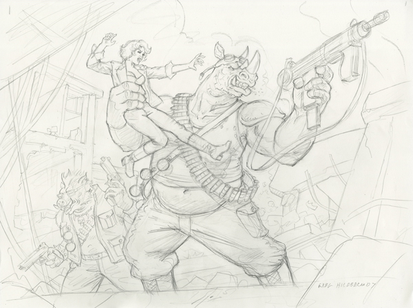 Bebop and Rocksteady - Final Sketch, Greg Hildebrandt