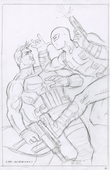 Deadpool v Punisher - Preliminary Sketch, Greg Hildebrandt