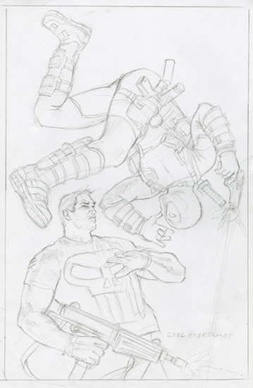 Deadpool v Punisher - Final Sketch, Greg Hildebrandt