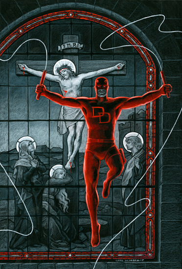 Daredevil Crucifixion - Black Board, Greg Hildebrandt