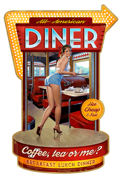 Coffee, Tea, or Me? - Vintage Tin Sign - Shaped - Large, Greg Hildebrandt