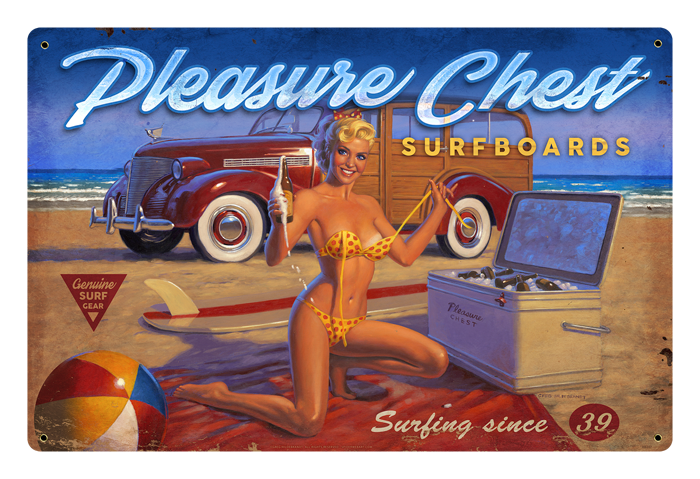 Pleasure Chest - Vintage Tin Sign - LARGE, Greg Hildebrandt