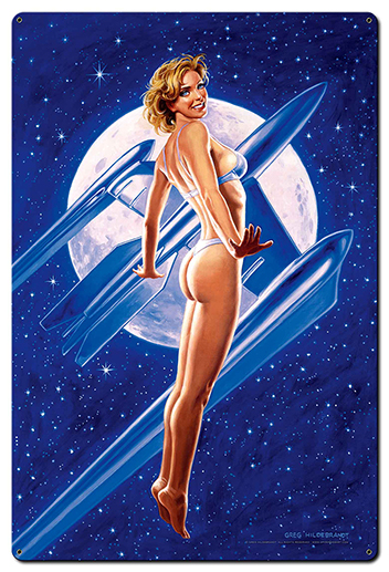 Fly Me to the Moon - Tin Sign - w/o Text, Greg Hildebrandt